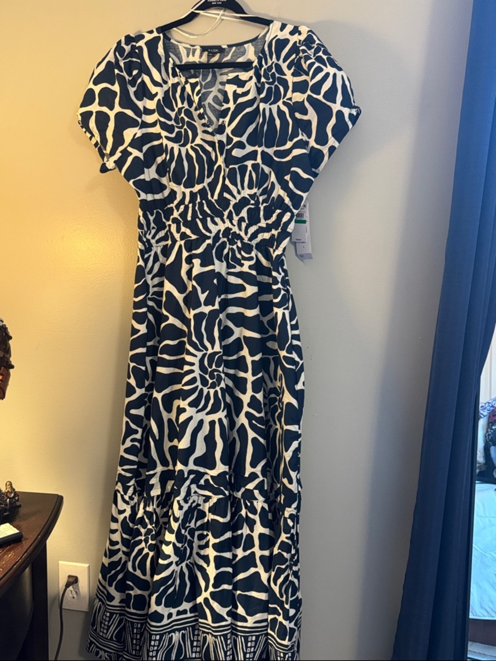 MSK Navy blue and White Printed Maxi Dress